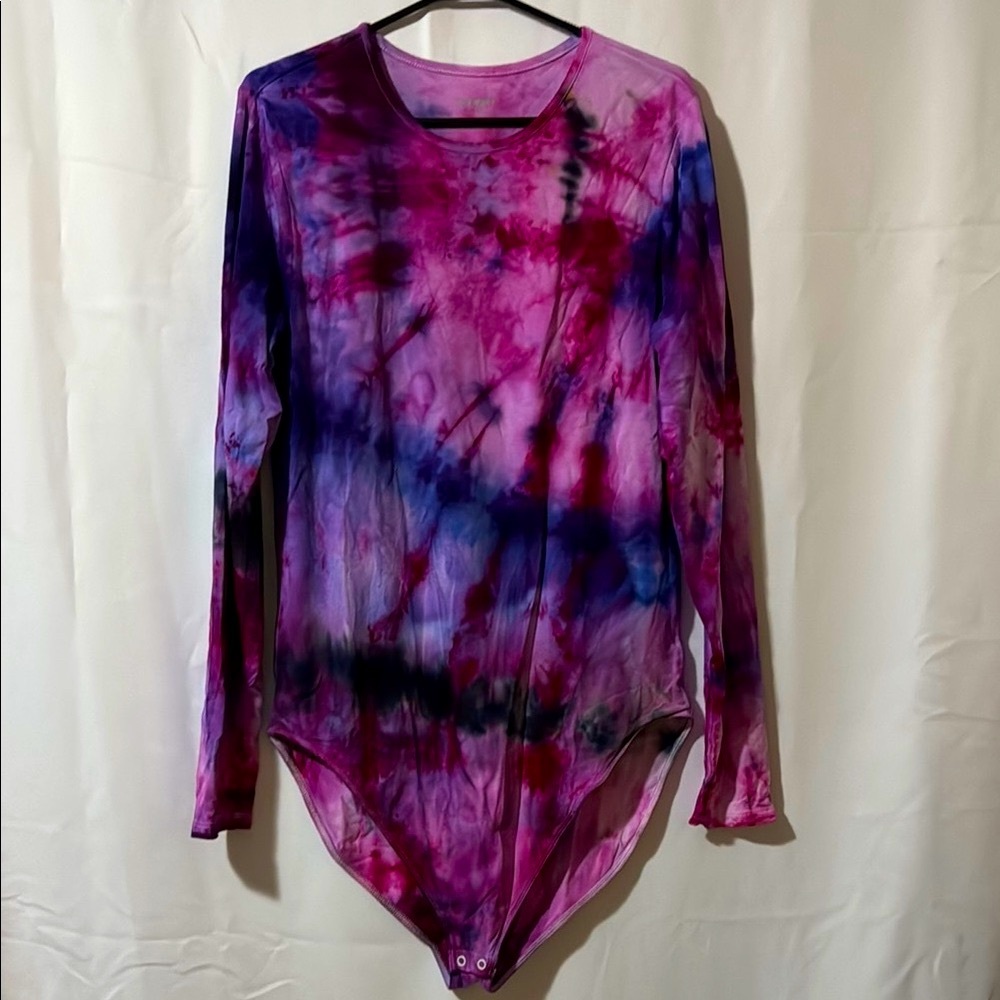Old Navy - Tie Dye by Gail | Purple and Pink Asymmetrical Bodysuit Long Sleeve
